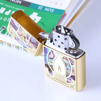 

Pure copper Golden shell Cigarette Lighter Cigarettes Kerosene Flint Petrol Vintage Gasoline Lighter Oil Petrol Refillable