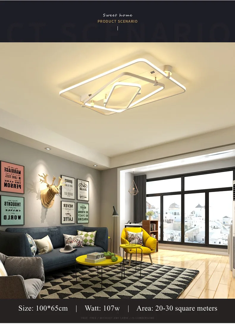 square art deco led ceiling lamps bedroom living room 3