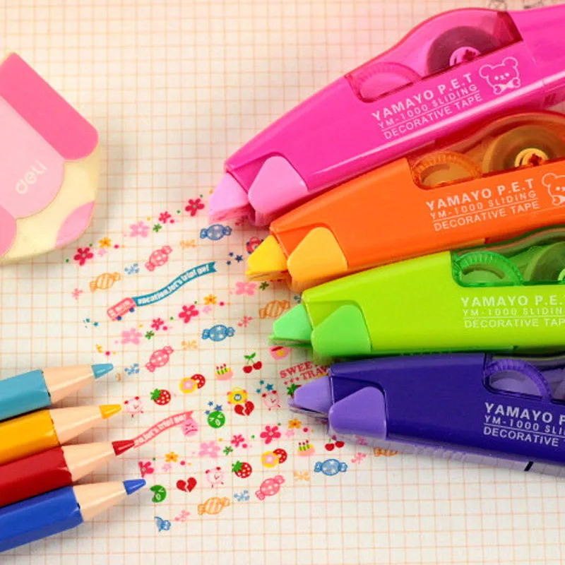 

Novelty School Stationery Push Decorative Cute Cartoon Lace Corrector Colorful Rainbow Flower Roller Correction Tape 6m*5mm