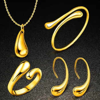 

925 and Golden Drops Jewelry Sets For Women Earrings/Pendant/Necklace/Rings/Bracelet