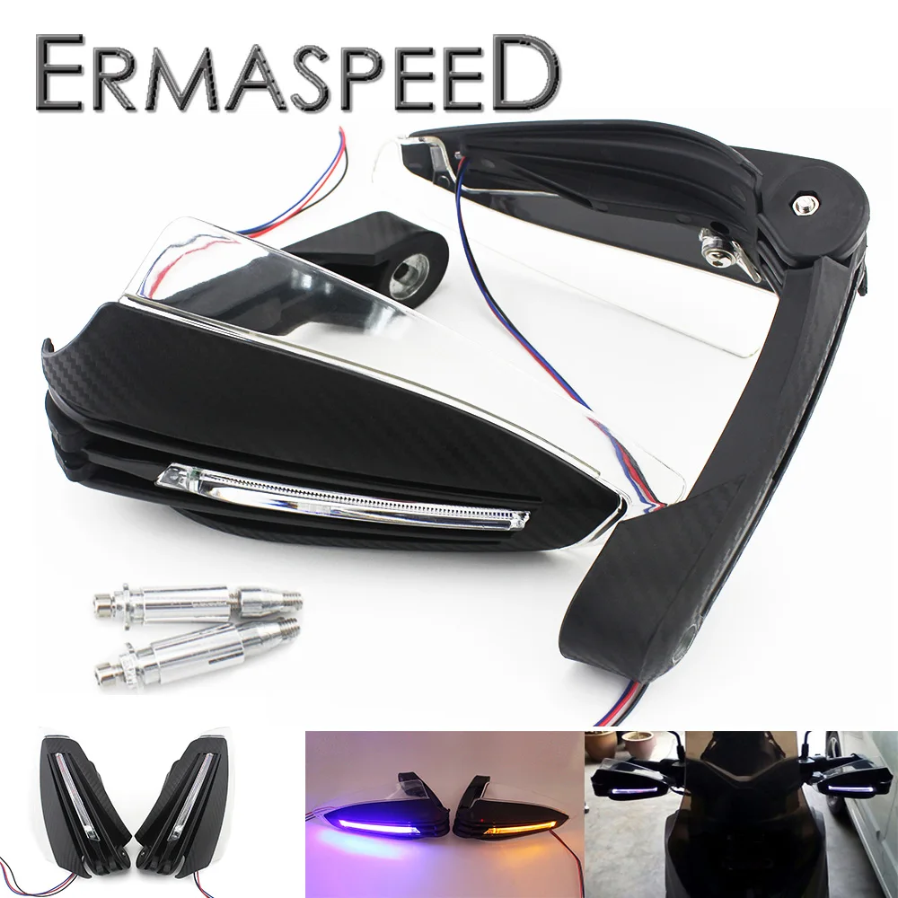 

Pair 7/8" 22mm Motorcross Hand Guards with Amber LED Turn Signals PP Carbon Fiber Falling Hand Protectors for Honda Yamaha KTM