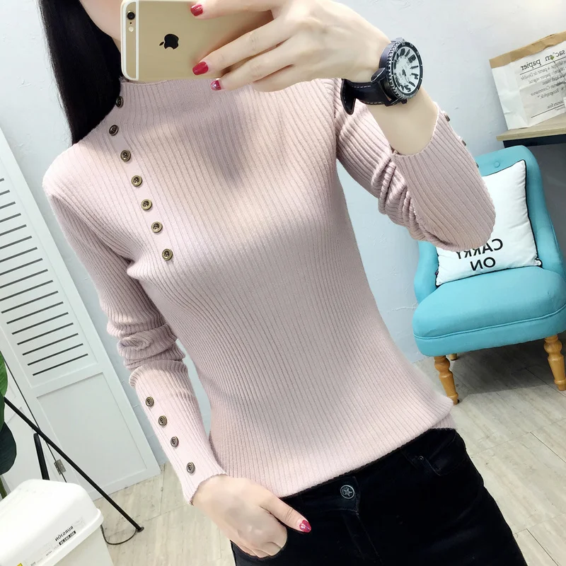 Best 2019 Korean half high necked blouses, women s knitted sweater long sleeves, slim body, short sleeves, sweater, net red.
