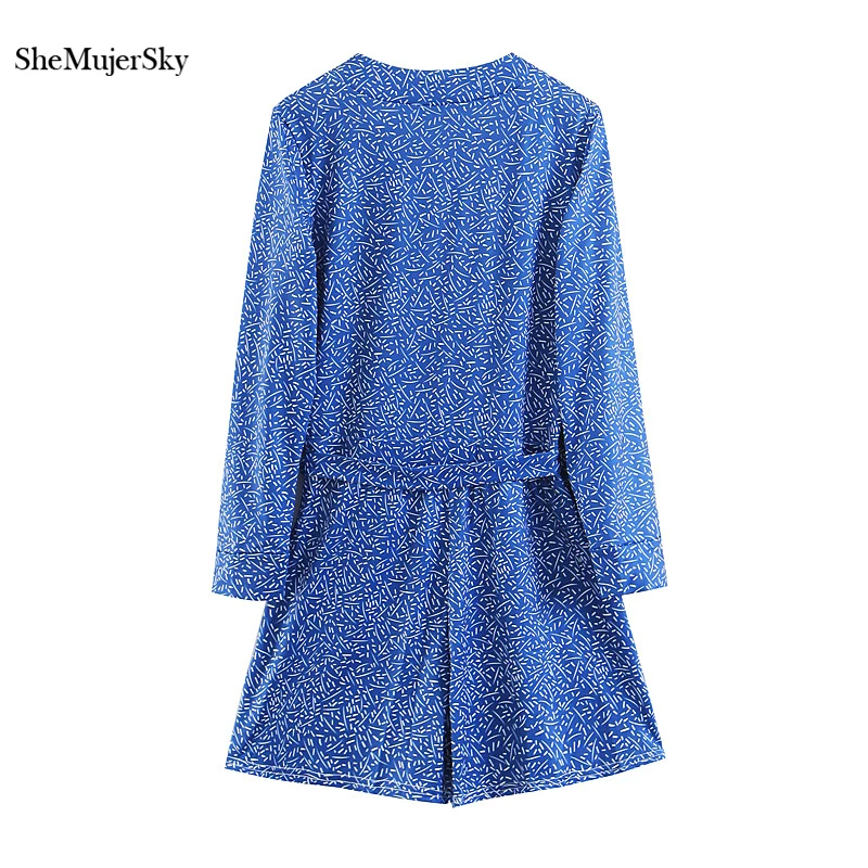 SheMujerSky голубой женский комбинезон с длинным рукавом, с v-образным вырезом, с принтом, бандажный комбинезон,, модный уличная одежда, комбинезоны, комбинезон
