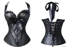 Sexy Lingerie Women Black Faux Leather Lace Steampunk Corset Dress Waist Gothic Bustier Corset