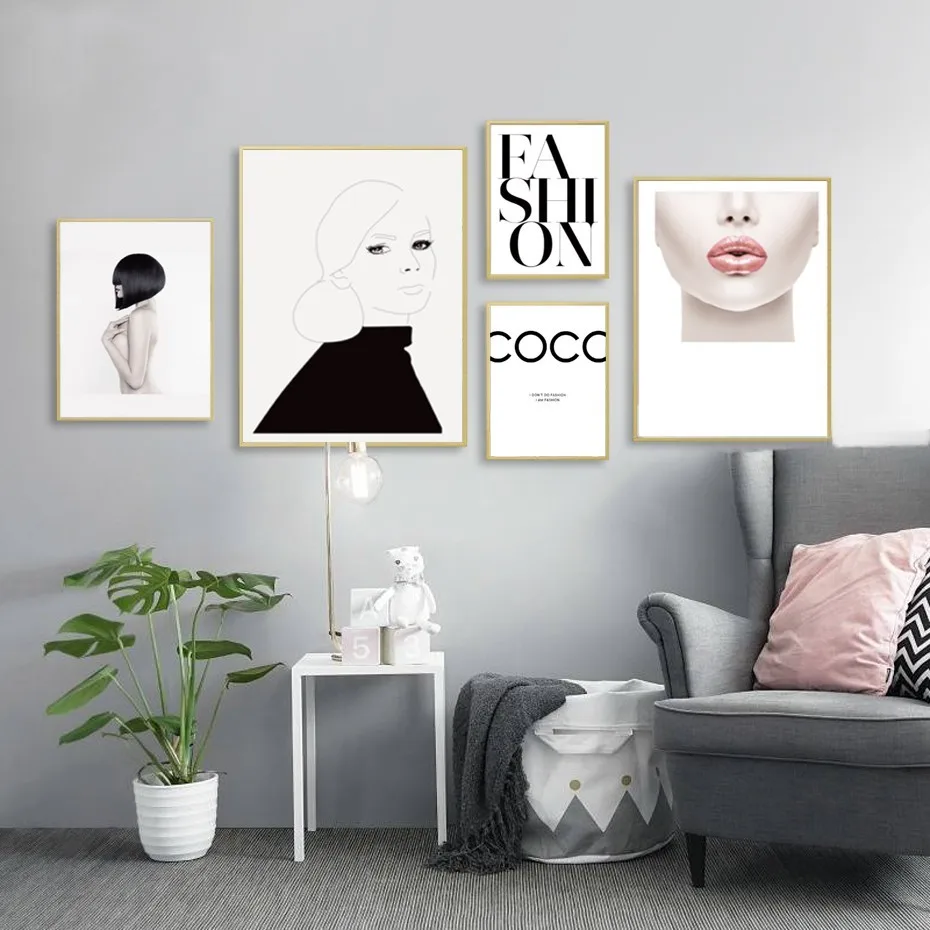 

SURE LIFE Modern Fashion Makeup Body Art Canvas Paintings Beauty Poster Print Wall Art Pictures for Living Room Home Decor