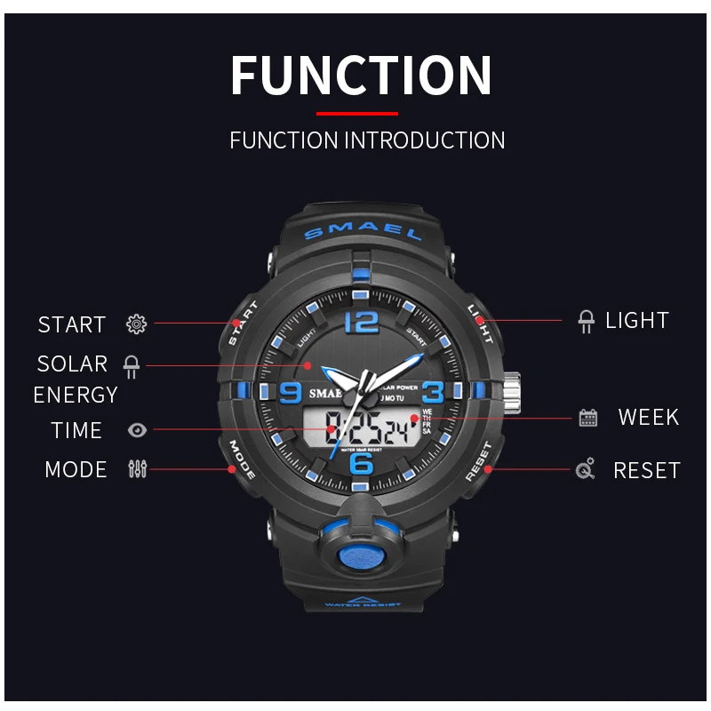 SMAEL модные мужские часы на солнечной энергии спортивные часы мужские s светодиодный Аналоговый Цифровой наручные часы мужские военные часы Relogio Masculino