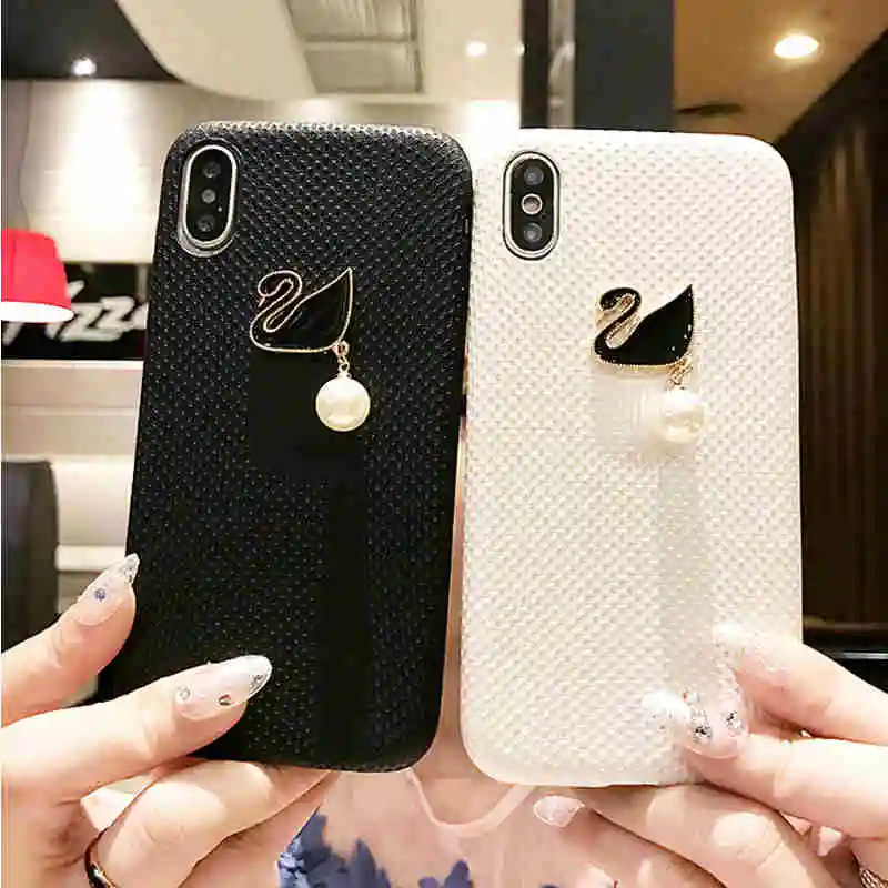 

Simple Swan Phone Case For iPhone 6 6s 7 8 Plus Fashion Leather Soft Case For iPhone XS Max XR X Elegant Protective Case Cover