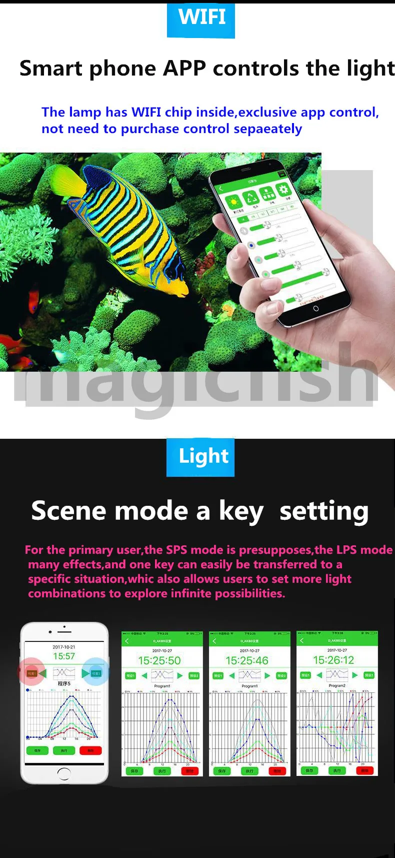 Jebao, светодиодный светильник с спектром морской воды, цилиндрическая лампа с коралловыми водорослями AK80, дистанционное управление, сотовый телефон, wifi, жесткий коралловый, специальный