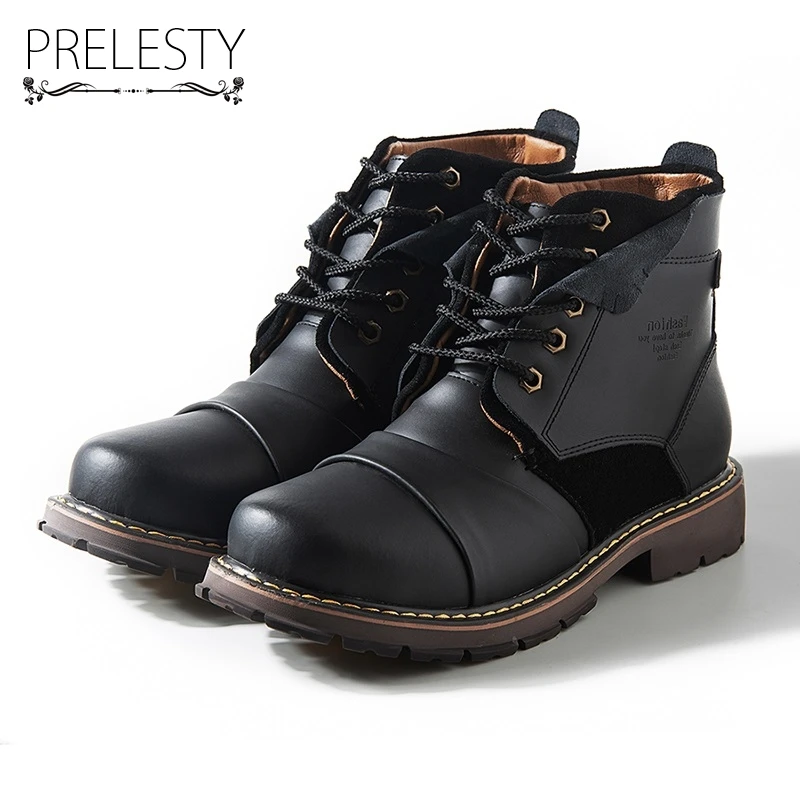 

Prelesty Men Genuine Cow Leather Classical Shoes Westem Quality Tough Cowboy Boots Heavy Tough Winter Match Single Dropshipping
