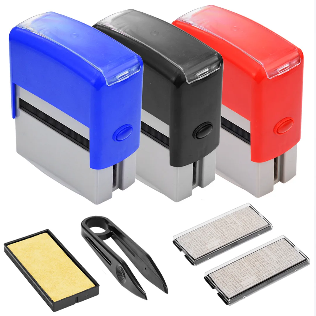 1 Set Black/Blue/Red Self Inking Stamp Kit Custom Personalised Rubber Stamp for Business Name Address Number DIY Making