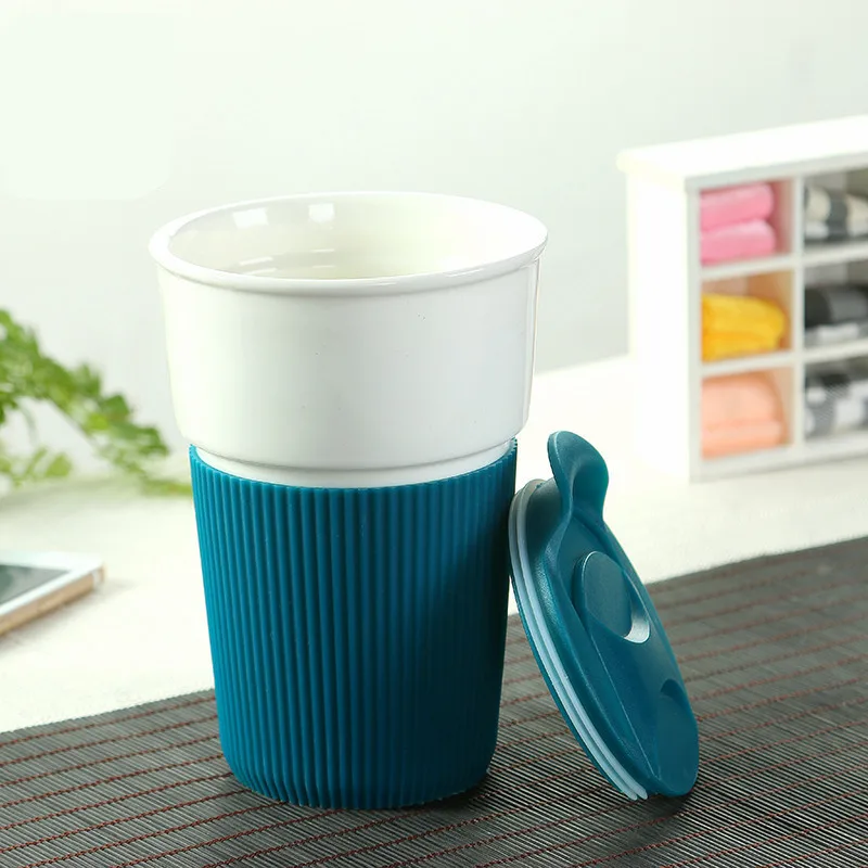 Outdoor Sport Non Slip Ceramic Instant Coffee Mug Burn Proof Insulation 350ML Capacity for Milk Tea