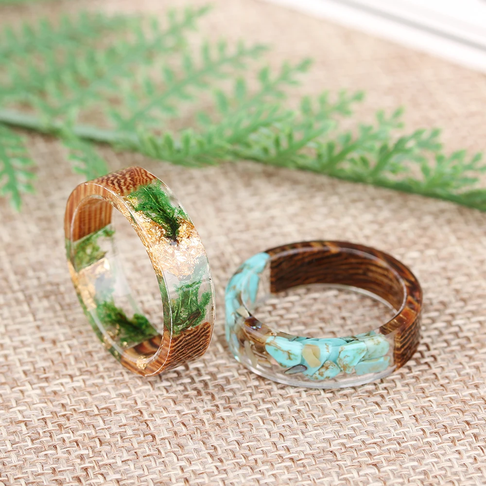 

1PC Unisex Fashion Vintage Anniversary Ring Novelty Handmade Wood Resin Ring Flowers Plants Insided Romantic Gift Ring for Lover