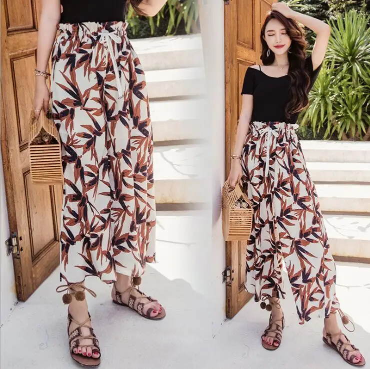 

2018 Summer New Arrival Floral Casual Wide Long Pants Boho Bohemia Plus Size Women Wide Leg Pants Thailand Style