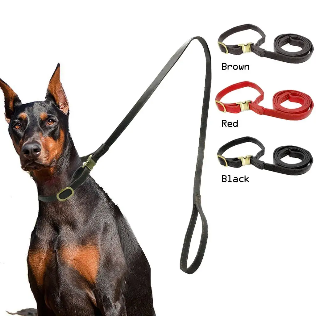 

Leather Pet Dog Leash and Collar Set With Buckle for Black Brown Red Colors S M L Sizes