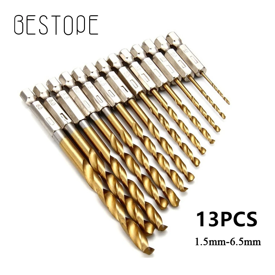 

13pcs/lot 1/4 Hex Shank Drill Bit 1.5-6.5mm hexagonal handle titanium twist drill bit drill bit sets