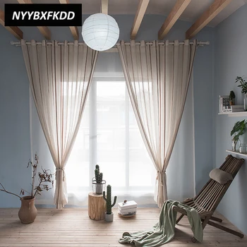 

Polyester Linen Sheer Tulle For Living Room Stripe Modern Curtains For Bedroom Window Voile Curtains Fabrics Blinds Drapes