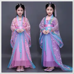 Дети Китайский традиционный костюм принцессы для девочек Королевский платье для Танцев древней династии Тан костюм дети Hanfu национальный