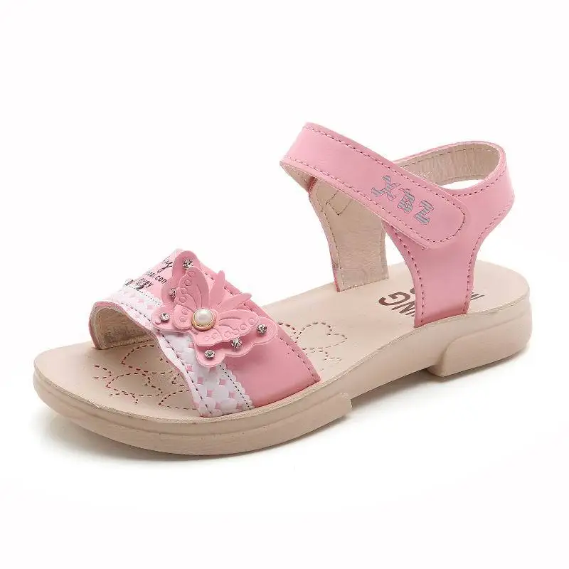 

Summer Girl Sandals Cute Bow-knot Small Butterfly Pattern Princess Shoes Fashion Soft Bottom No-slip Girls 12 13 Beach Sandals
