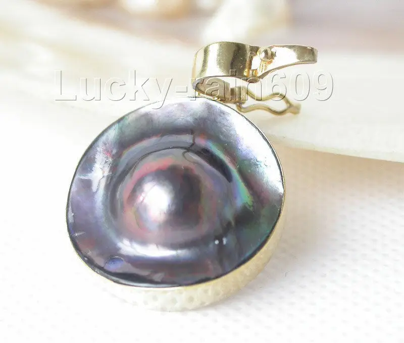 

@@@@@ 23mm Multicolor black South Sea Mabe Pearls pendant 925 silver e2033 6.09