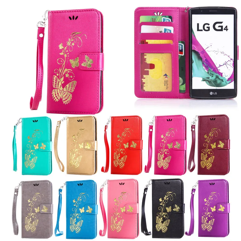 

Luxury embossed leather G butterfly LG4 reason LG G4 flip cover entrances slot wallet stents bumpers hidden-interlocking followi