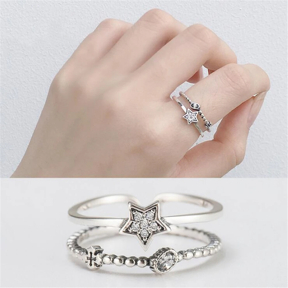 

925-09R 925 Finger Sterling Star Cross Silver Women AAAAA Zircon Engagement Wedding Ring for Woman