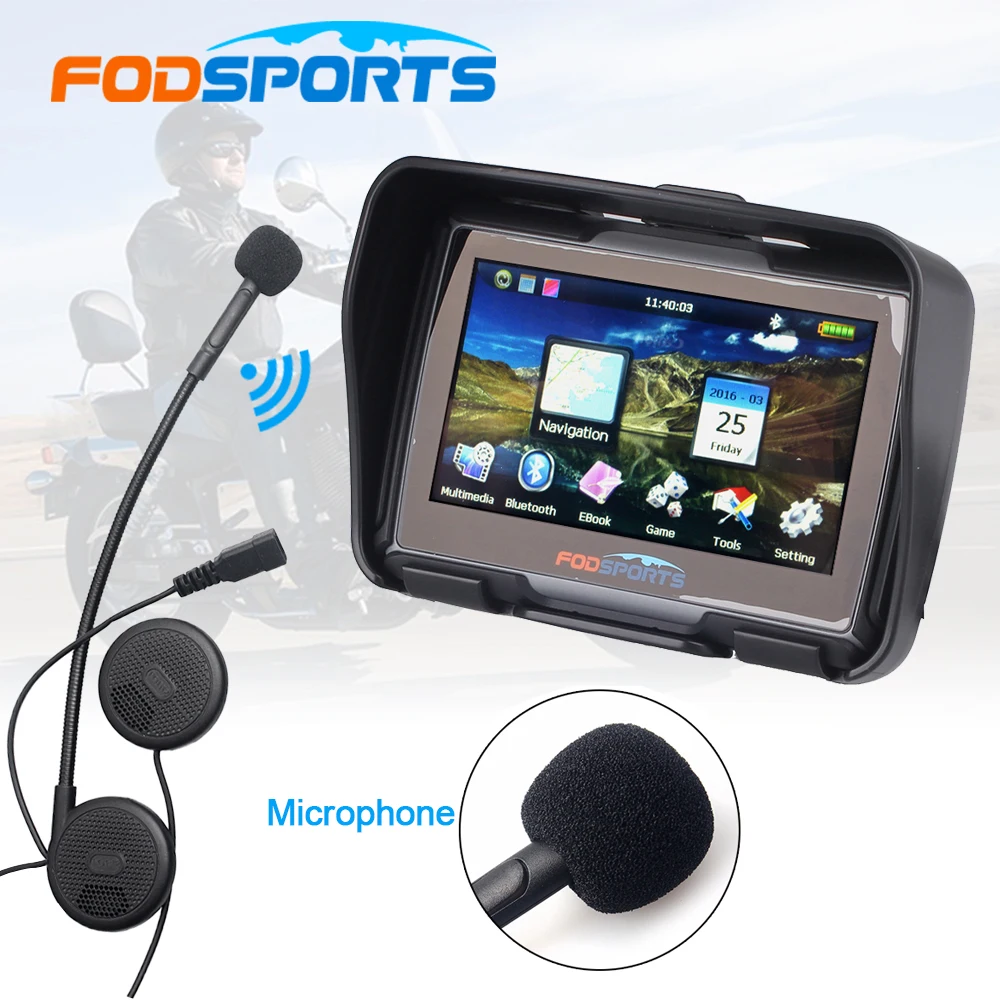 Fodsports 4,3 дюймов 256 MB 8 GB мотонавигатор мотоцикл IPX7 gps навигатор из водонепроницаемого материала с bluetooth гарнитура карта