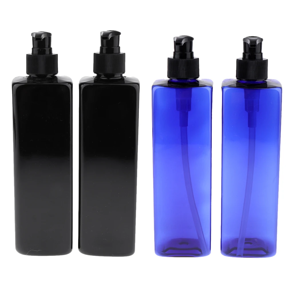 4 шт черный и синий 500 мл пустая пластиковая бутылочка с дозатором, бутылки для многоразового использования для лосьонов, жидкости, шампуня