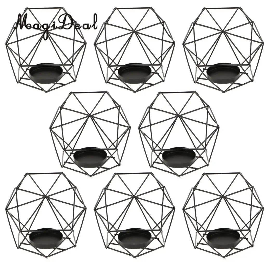 MagiDeal 8Pcs 3D Geometric Wedding Candlestick Votive Candle Tealight Holder Golden