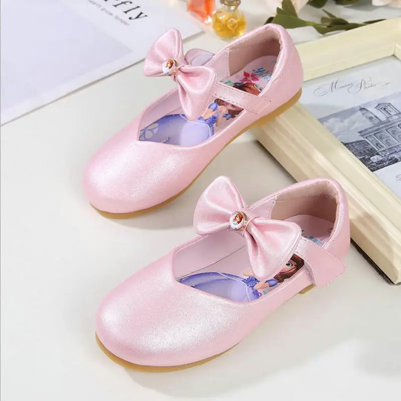 

New Cute Girls Leather Shoes with Bow New Spring Brand Kids Wedding Sofia Princess Shoes Autumn Soft Children Party Dress Shoe
