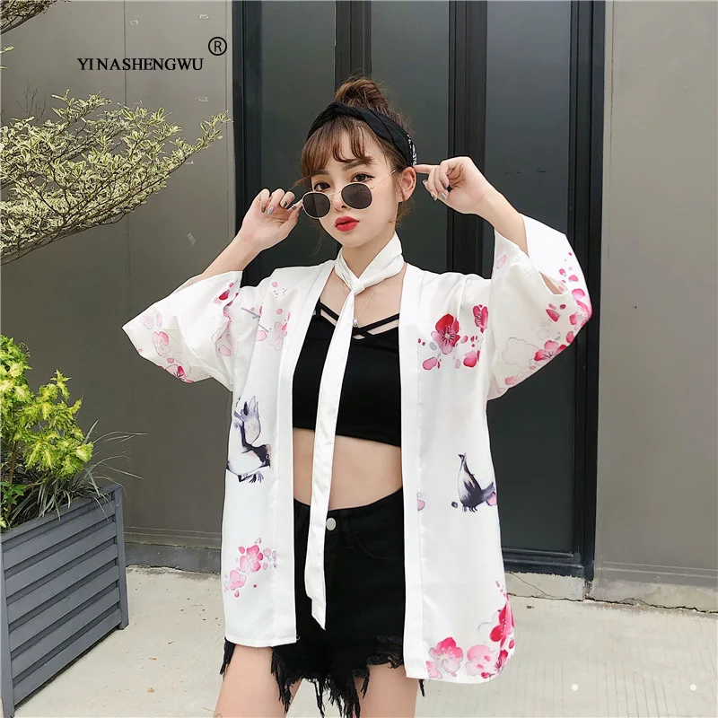 Women Harajuku Cardigan Japanese Kimono Asia Summer Digital Printed Shirt Tops Casual Woman Kimonos Kawaii Yukata Kimono Cosplay