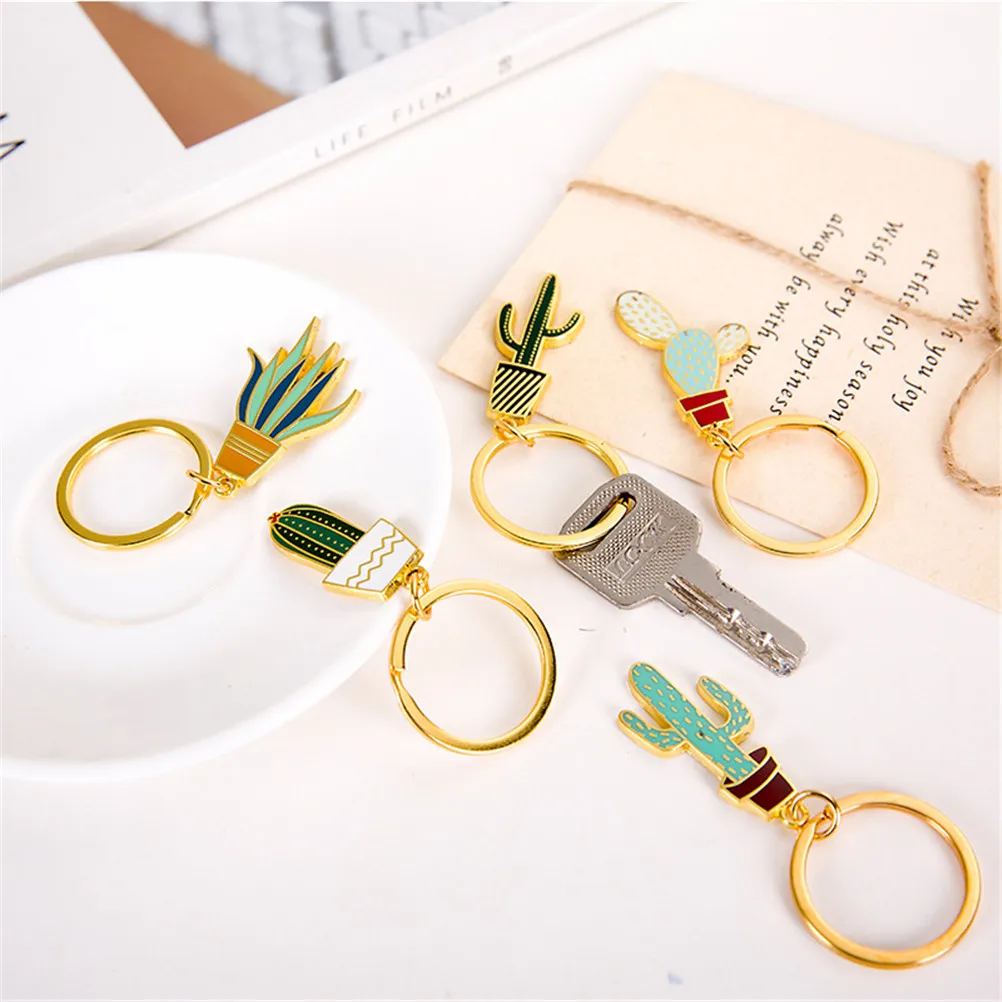 Cactus keychains women Succulent Potted keychain beach style hat rings