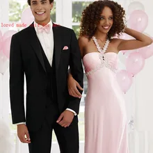 Мужской подходит для лацканов с надрезом две кнопки черный коричневый жених свадебный смокинг дизайн(куртка+ брюки+ жилет+ галстук