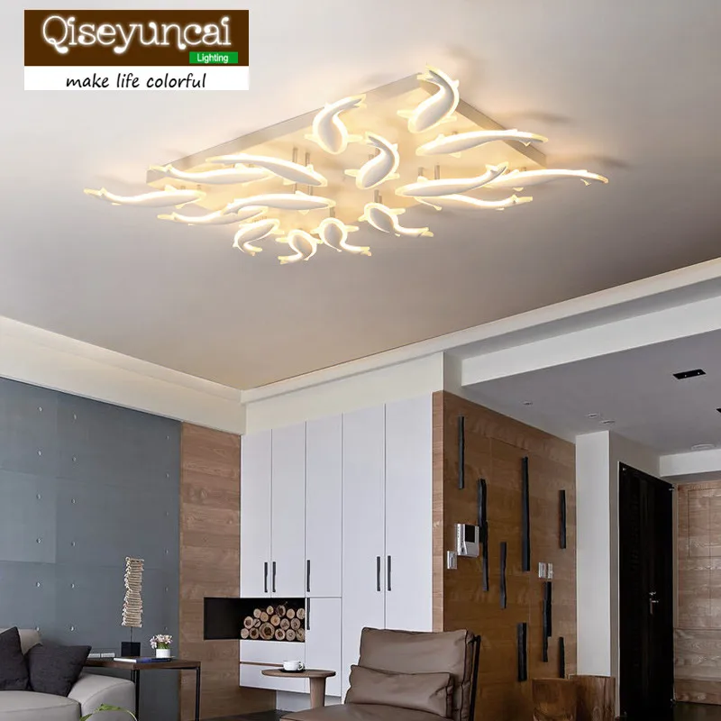 

Qiseyuncai 2018 new modern minimalist Acrylic rectangular fish-shaped art led ceiling lamp living room bedroom Home lighting