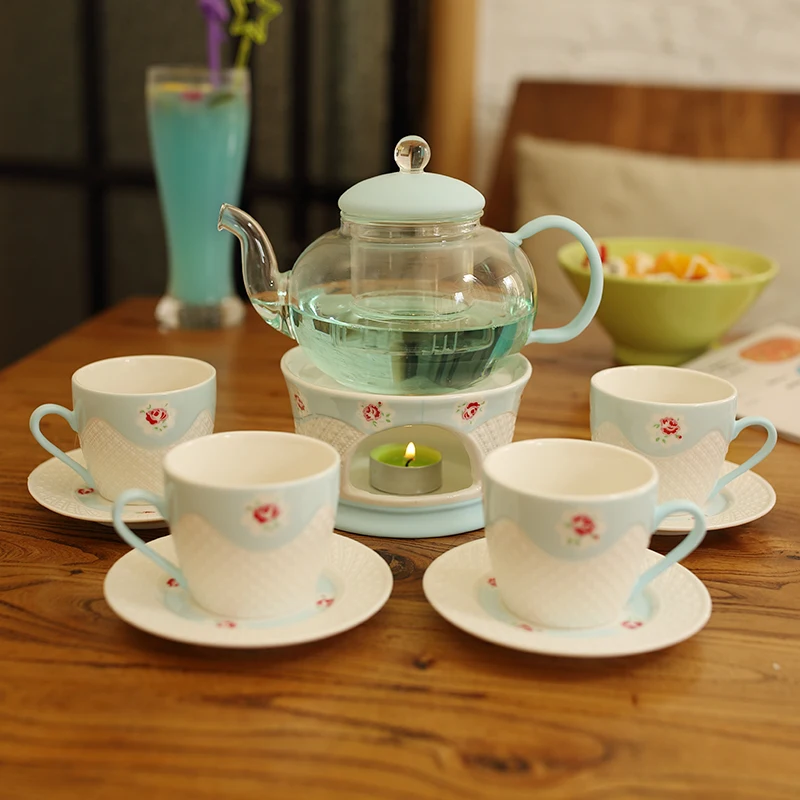 Free Shipping New Arrival Candy Color Ceramic Glass Flower Tea Set