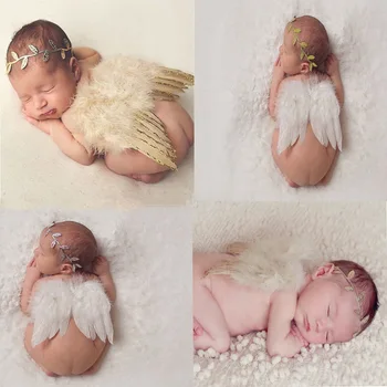 

DHL 100set Newborn Baby Kids Olive Branch Headband & Angel Wings Photo Props Newborn Photography Props