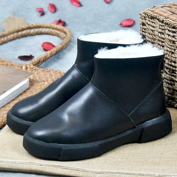 

Woman Genuine Leather Ankle Snow Boots For Women Winter Shoes Slip On Low Heel Wedges Big Size 2018 New Fashion Free Shipping