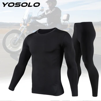 

YOSOLO Motorcycle Skiing Base Layer Shirts & Tops Men's Fleece Lined Thermal Underwear Set Winter Warm Long Johns Bottom Suit