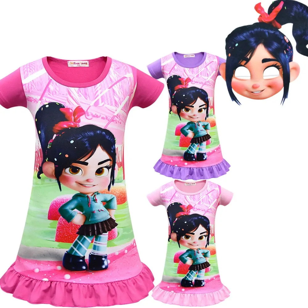 

Wreck-It Ralph 2 Vanellope von Schweetz mask Cosplay Costume Children Kids Girl's dress Cosplay Summer girl fashion pajamas