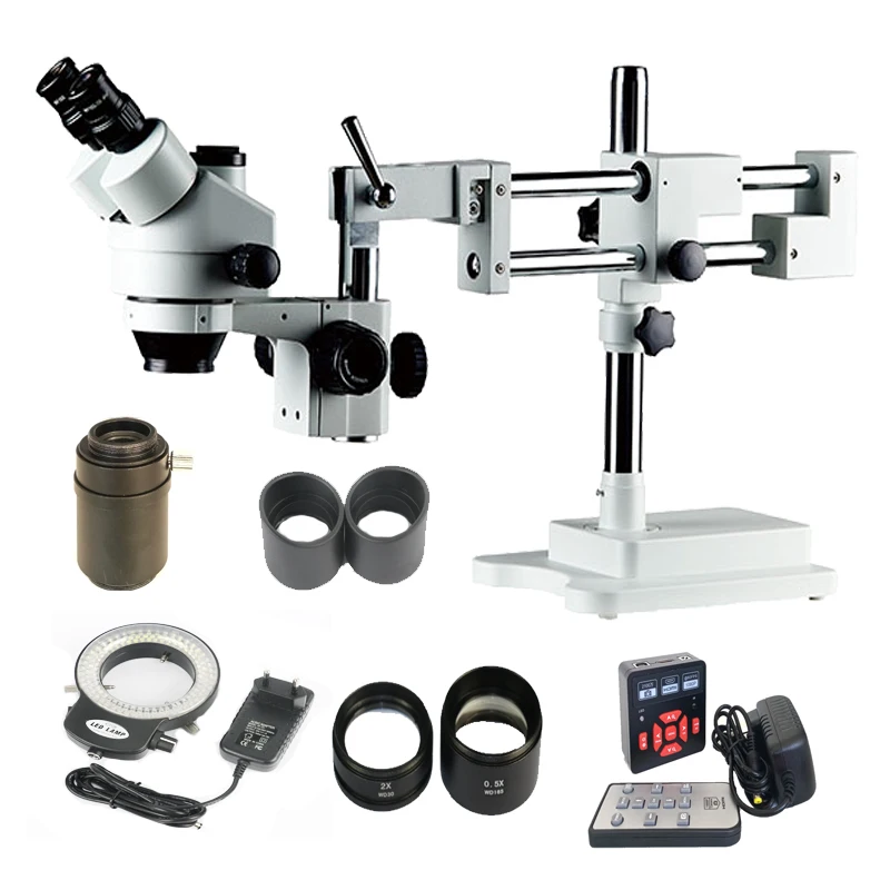 

3.5X 7X 45X 90X Double Boom Stand trinocular Microscope Stereo +21MP HDMI USB Digital camera Microscope +144 Led ring lights