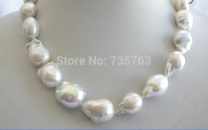 

HOT 0015080 stunning big 20mm baroque white reborn keshi freshwater pearl necklace