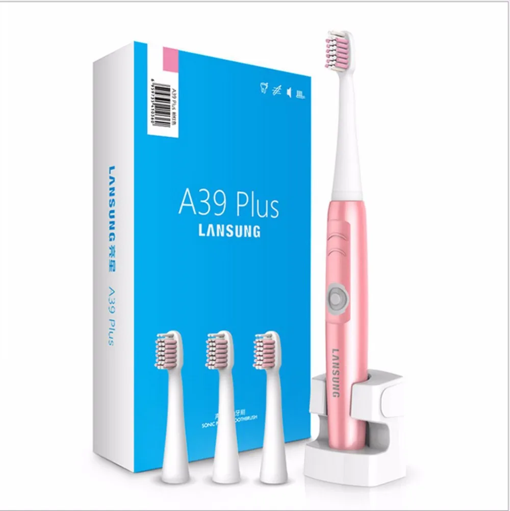 

Pink LANSUNG Ultrasonic Power toothbrush Rechargeable Lansung A39 Plus IPX7 Waterproof wireless charging 4 Heads