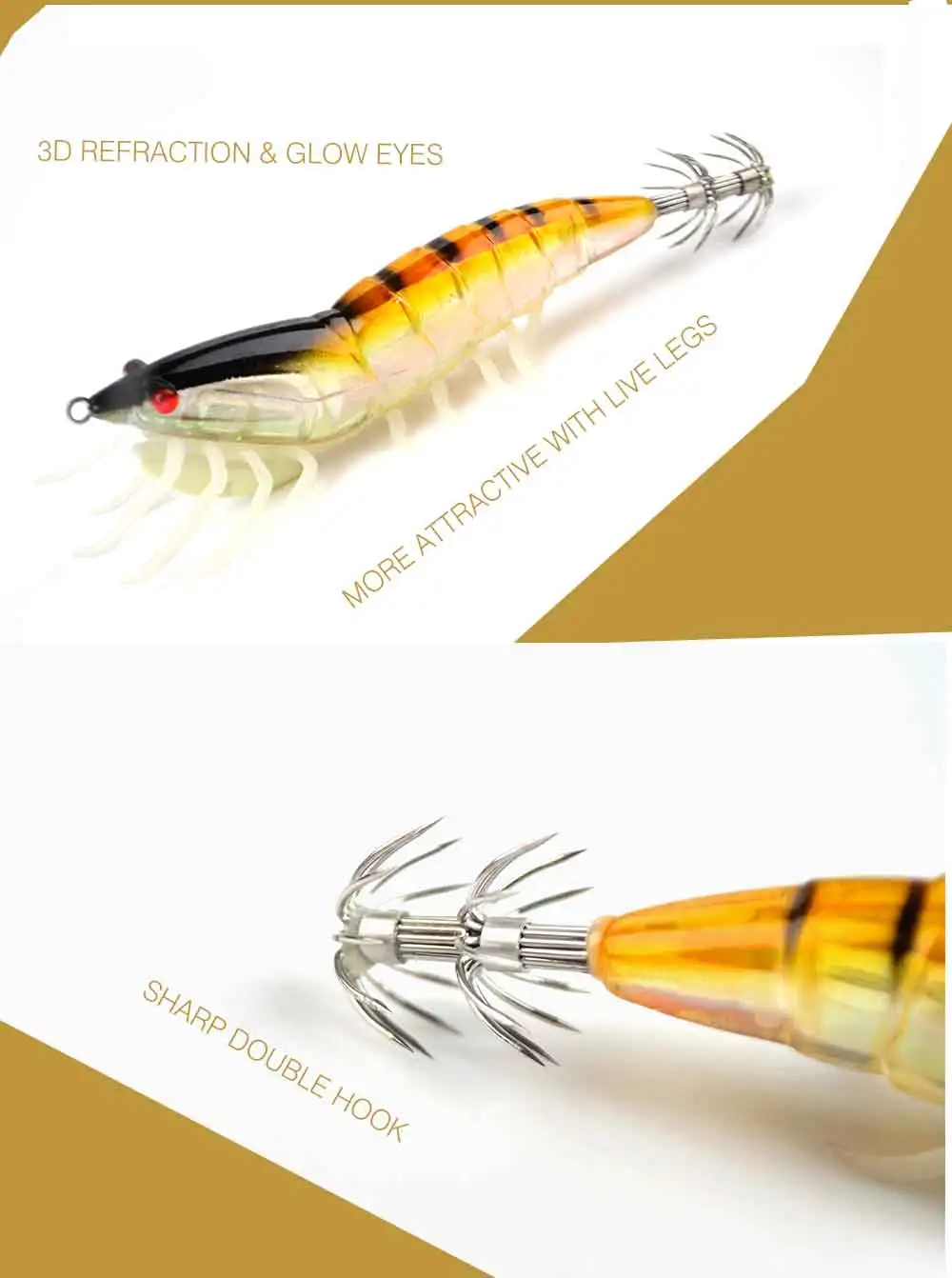 Description Picture 4 of itemFTK 15g 20g Luminous Squid Jig Sea Fishing Lure Wood Shrimp 3D Eyes Squid Hook Hard Artificial Baits Soft Feet Fishing