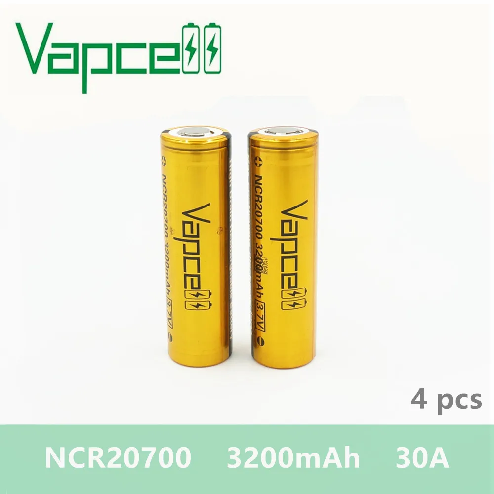 Бесплатная доставка 4 шт. батарея Vapcell NCR 20700 3200 мАч 30 А перезаряжаемая с высоким