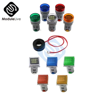 

22MM 0-100A AC 50-500V 20-75Hz Digital Voltmeter Ammeter Voltage Current Frequency Meter Detector Round Square Tester 220V