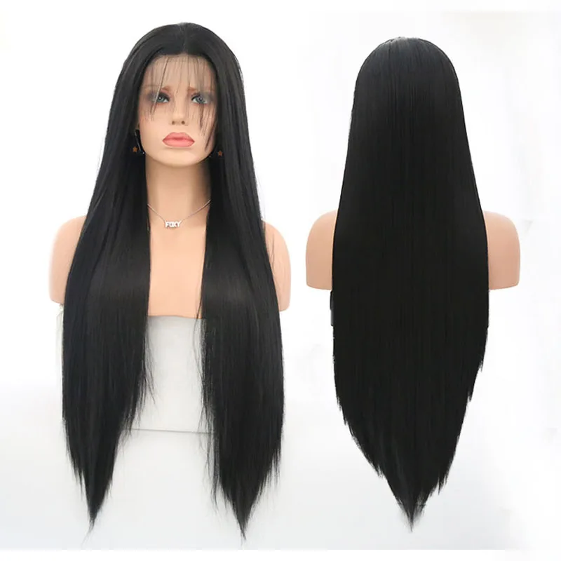 Харизма синтетический парик на кружеве для черных женщин цвет 1B длинные прямые волосы с натуральной линией волос кружевные передние парики