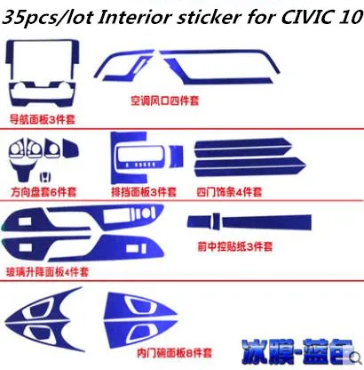 7 стул со спинкой 35 шт. переключения передач Полный наклейки крышка отделка наклейка для Honda Civic Автомобиль Стайлинг украшения Аксессуары - Название цвета: Blue