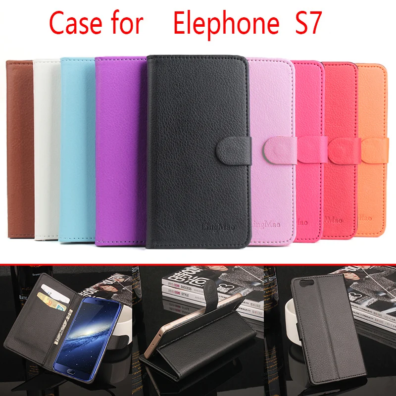 

For Elephone S7 Phone Case Folio Flip Pure Color Lichee Pattern PU Leather Wallet Case Cover Cash/Card Slots Factory Price