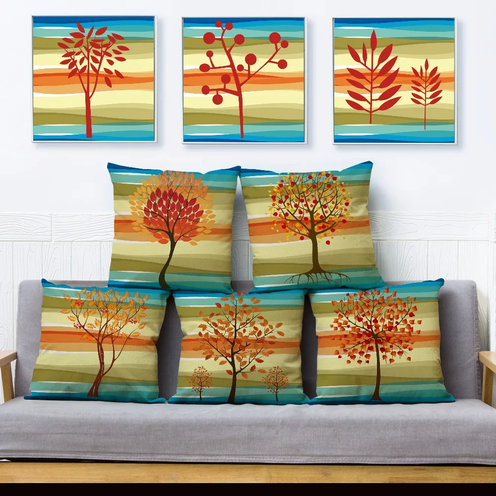 Autumn Colorful Tree Leaves Leaf Print Pillow Cover 45*45 Cushion Linen Throw Pillows Cases Sofa Home Decor Covers | Дом и сад
