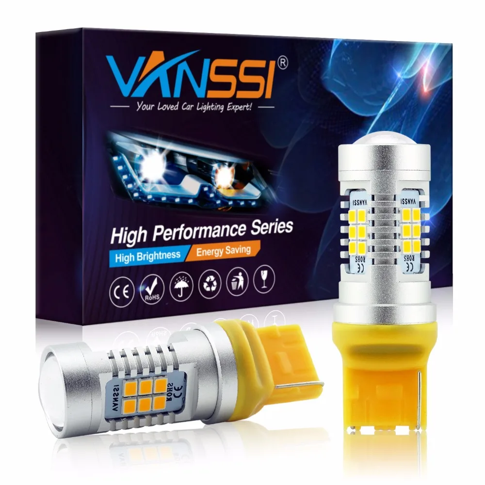 

2pcs T20 W21W WY21W 7440 LED 21-SMD Car LED Light Bulbs White Amber DC12-24V 1 Year Warranty VANSSI