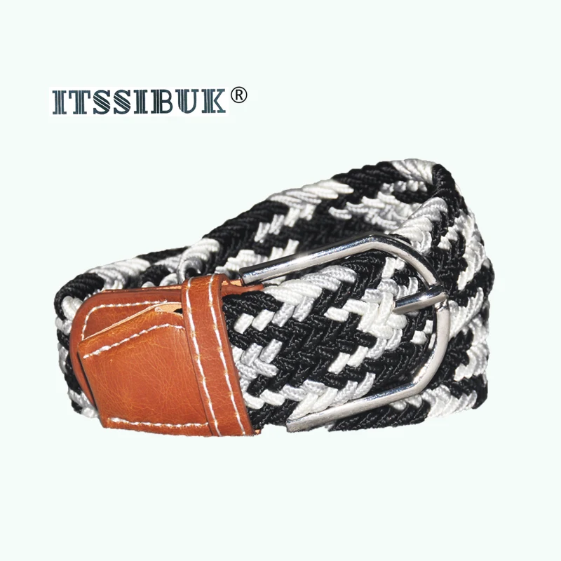 

2019 ITSSIBUK two-color elastic braided belt both men and women alloy buckle belts elastic belt high quality